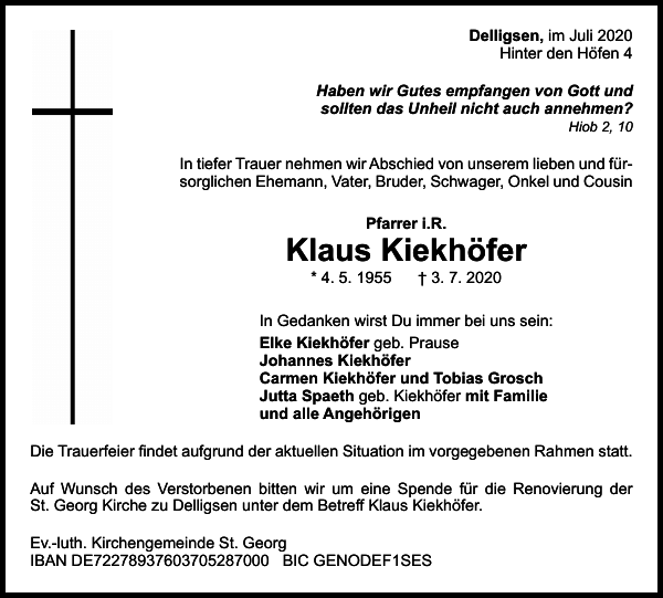 Klaus Kiekhöfer Traueranzeige
